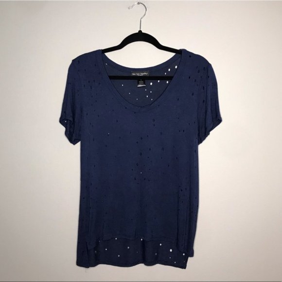 SEE YOU MONDAY distressed grunge blue Tee with holes size Medium - Picture 5 of 6
